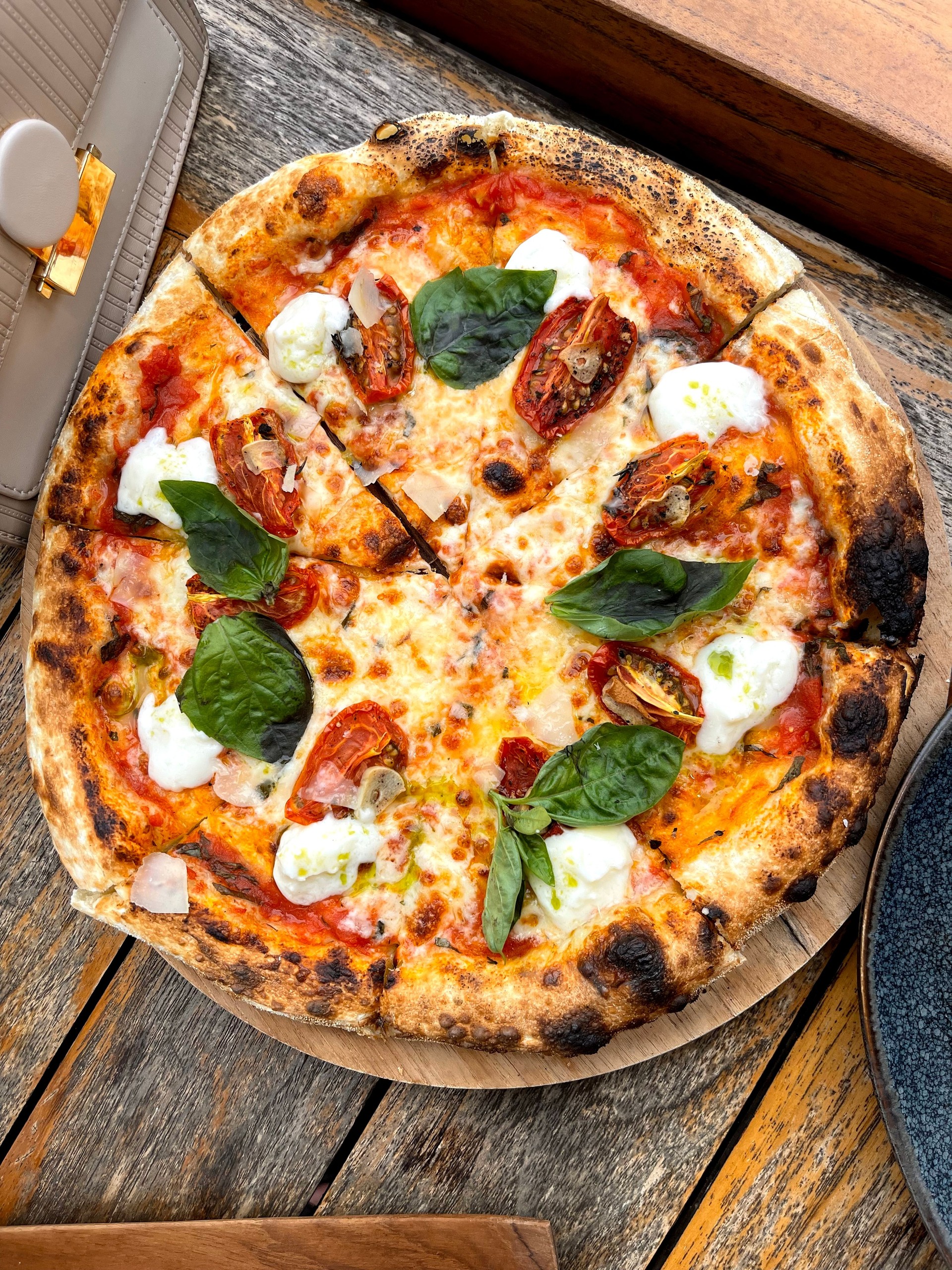 Margherita Pizza Top View Wood Background