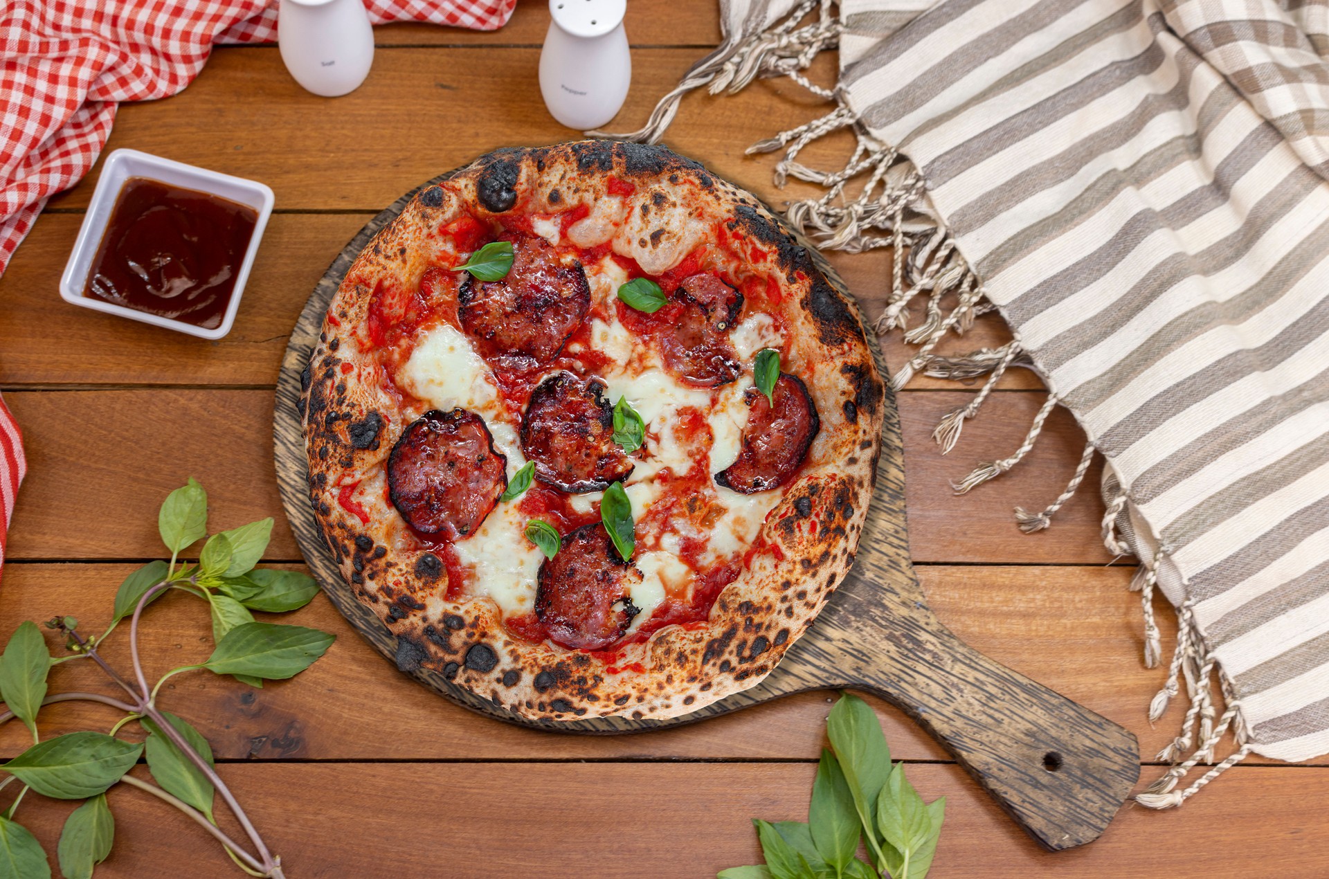 Neapolitan pizza - Napoli pizza, Naples pizza (Italian pizza napoletana) - straight from a wood-fired oven.